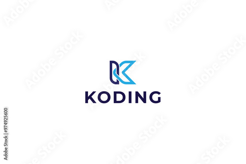 Letter K simple and minimal blue colour line art technological arrow logo 