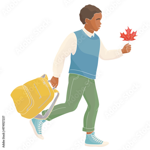 African American schoolboy in school uniform with backpack