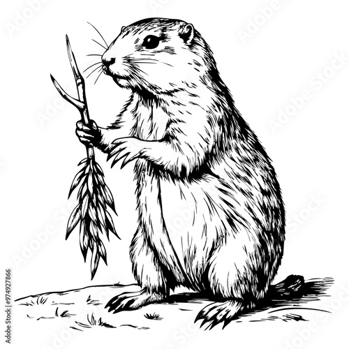 Groundhog, cute animal on white background. Groundhog Day