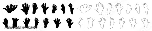 set of hands silhouette. vector gloves line art.
