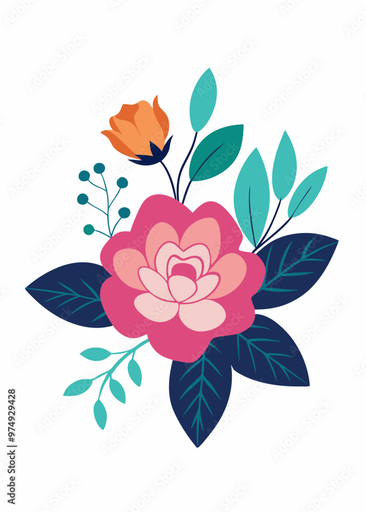 Fototapeta premium Florals and botanicals in water colors style design vector art illustration