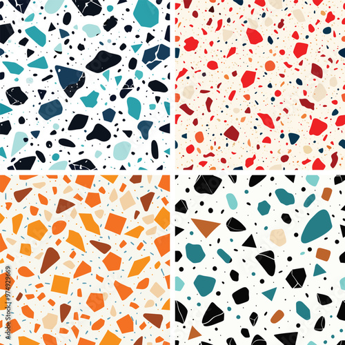 Terrazzo ice white blue coloured seamless pattern background 4 pack
