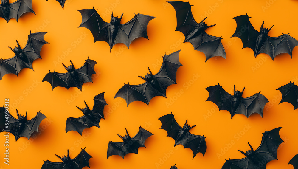 Black bats on orange background creating spooky Halloween decorations for social media digital marketing designs Black bats on orange background creating spooky Halloween decorations for social media digital marketing designs