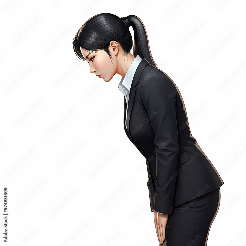 Business executive woman bowing apology bow paying respect illustration Business executive woman bowing apology bow paying respect illustration