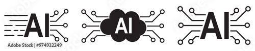 Artificial intelligence AI pictogram. Technology related to artificial intelligence, computers and systems that are intelligent, graphic of robot. Vector ai generated logo or symbol. Tech icon
