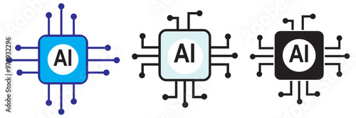 Artificial intelligence AI pictogram. Technology related to artificial intelligence, computers and systems that are intelligent, graphic of robot. Vector ai generated logo or symbol. Tech icon