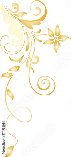 Elegant golden floral design with swirling elements and a star-shaped flower.