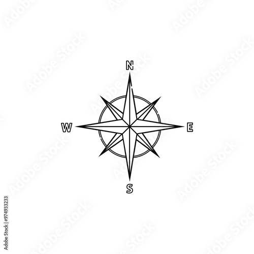 Nautical Star Icon Vector. Compass Rose Icon. Lineal or Linear art.