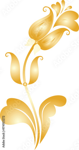 A stylized golden flower design featuring elegant curves and shapes, suitable for decorative purposes.