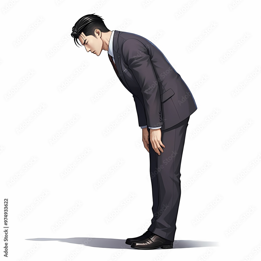 Business executives man bowing apology bow paying respect illustration Business executives man bowing apology bow paying respect illustration