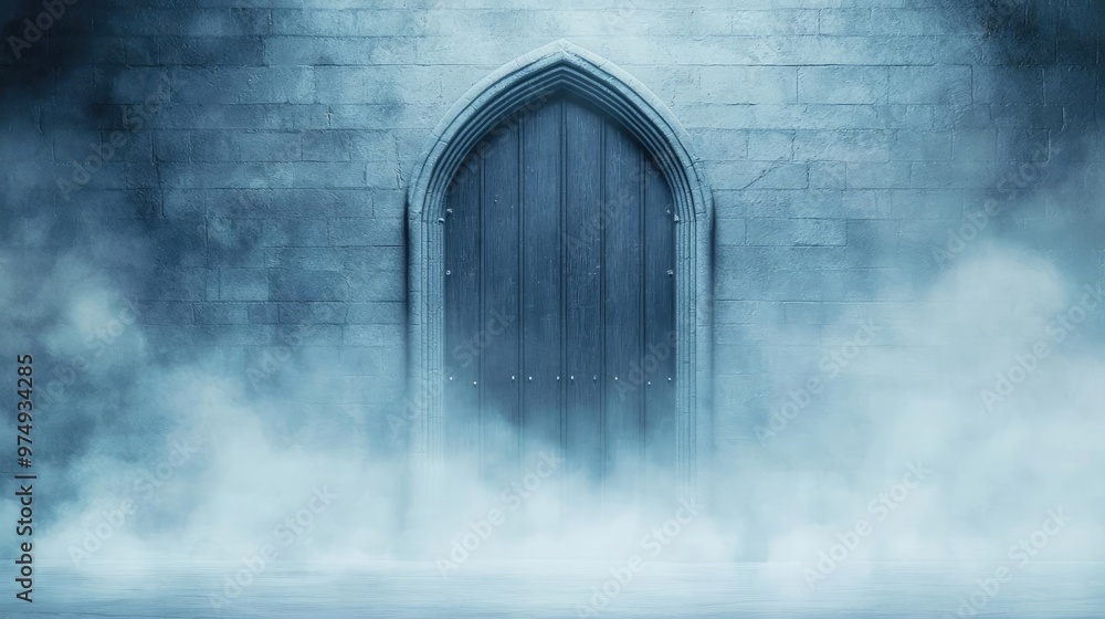 Mysterious door emerging from fog, inviting curiosity and adventure. A scene filled with enchantment and a hint of the unknown. Mysterious door emerging from fog, inviting curiosity and adventure. A scene filled with enchantment and a hint of the unknown.