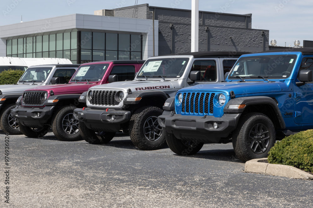 Jeep Wrangler display at a dealership. Jeep offers the Wrangler in ...