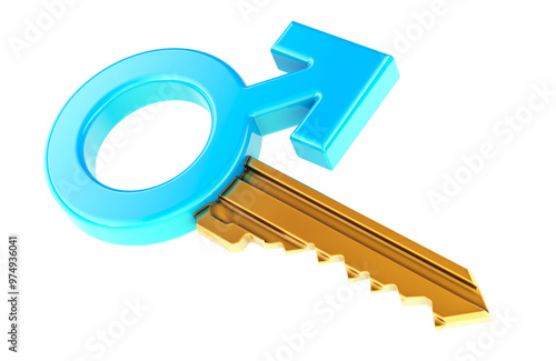 Male key, 3D rendering isolated on transparent background