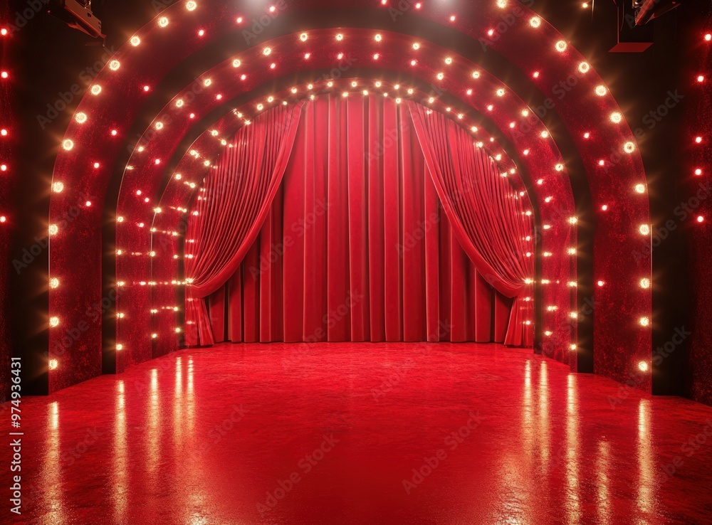 custom made wallpaper toronto digitalRed velvet curtain stage with spotlights.