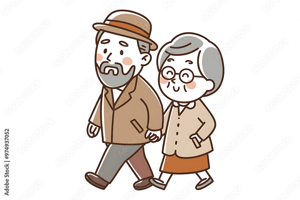 cartoon mature couple walking on transparent background cartoon mature couple walking on transparent background