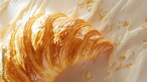 Close-Up of a Golden Brown Croissant with a White Background photo