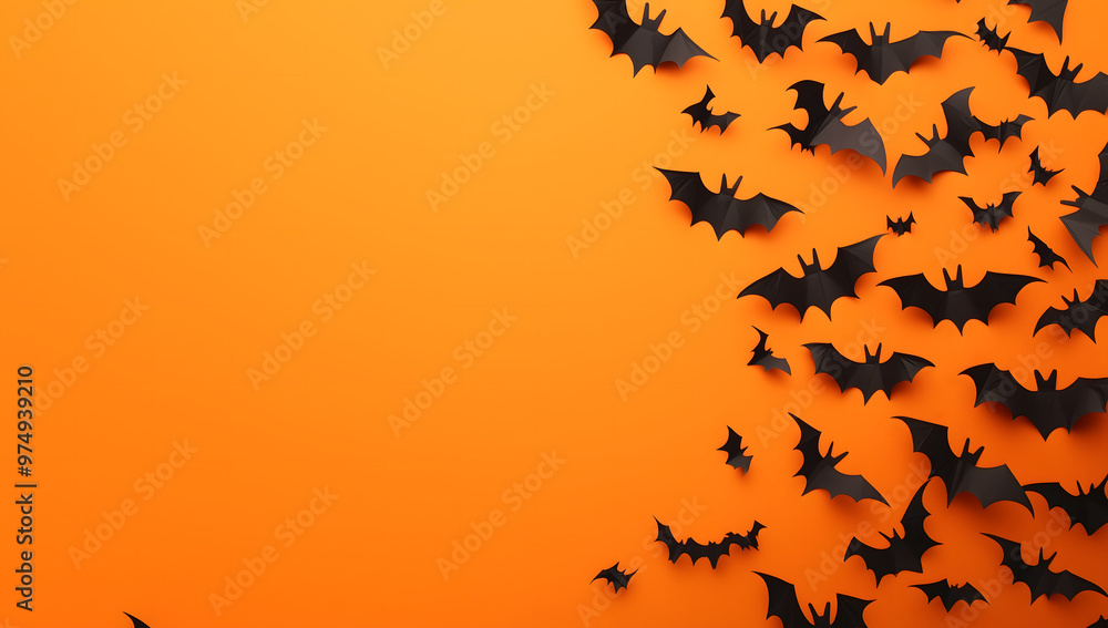 Black bats on orange background creating spooky Halloween decorations for social media digital marketing designs Black bats on orange background creating spooky Halloween decorations for social media digital marketing designs