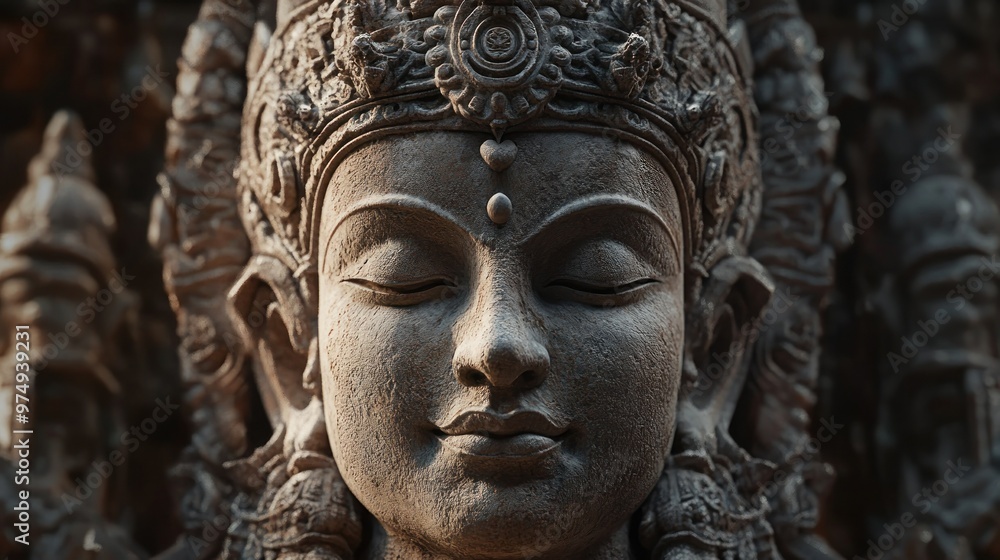 Close-up of a Stone Buddha Sculpture with Closed Eyes Close-up of a Stone Buddha Sculpture with Closed Eyes