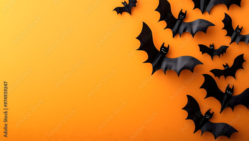 Black bats on orange background creating spooky Halloween decorations for social media digital marketing designs Black bats on orange background creating spooky Halloween decorations for social media digital marketing designs
