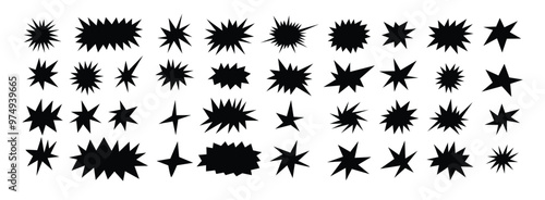 Starburst shapes set. Cute collection of stars and sparkle doodle