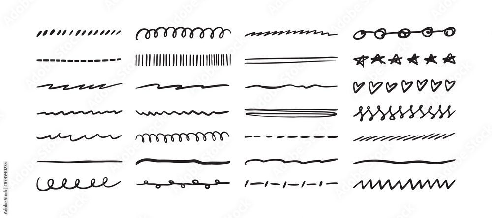 Hand Drawn Line doodle Set Black. Drawing border collection Hand Drawn Line doodle Set Black. Drawing border collection