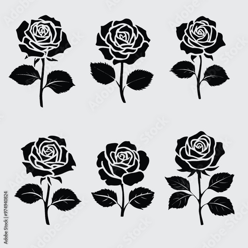 Set of decorative rose. Flower silhoutte. Vector illustration