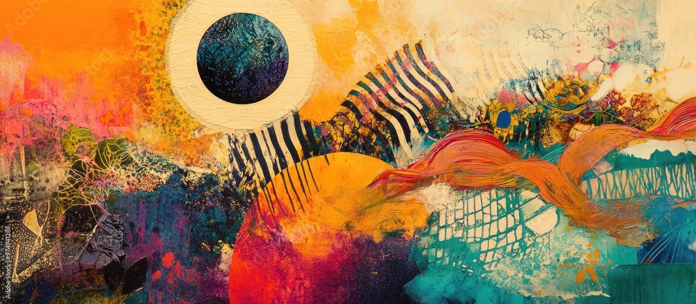Creative mixed media composition showcasing vibrant colors and dynamic textures Creative mixed media composition showcasing vibrant colors and dynamic textures
