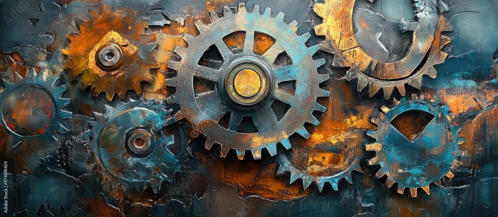 Gear mechanism in metal design Mixed media artwork Gear mechanism in metal design Mixed media artwork