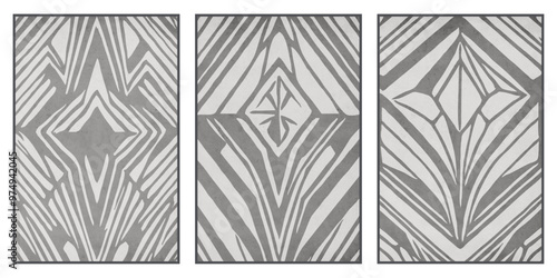 Set of 3 Abstract illustration in vintage style. For use in graphics, for wall decor.
