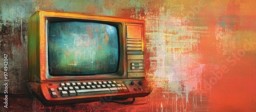 Vintage computer monitor in a mixed media composition photo