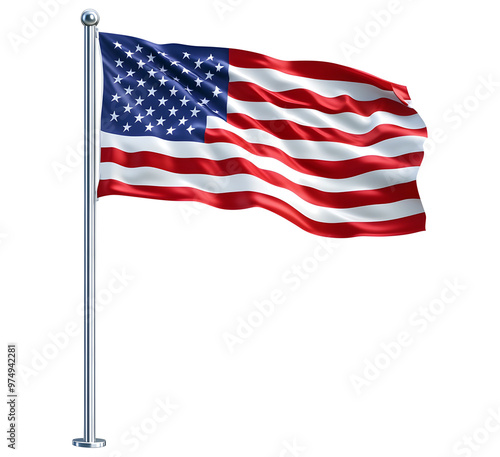 USA flag flying png American flag with pole png US flag with pole png flag of united states of america transparent background