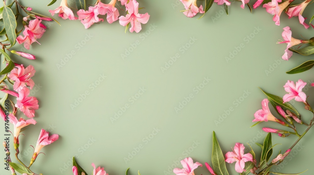 Light green background with pink flower borders Light green background with pink flower borders