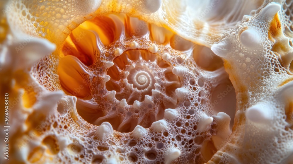 Close-up of a Seashell's Spiral Pattern and Textured Surface Close-up of a Seashell's Spiral Pattern and Textured Surface