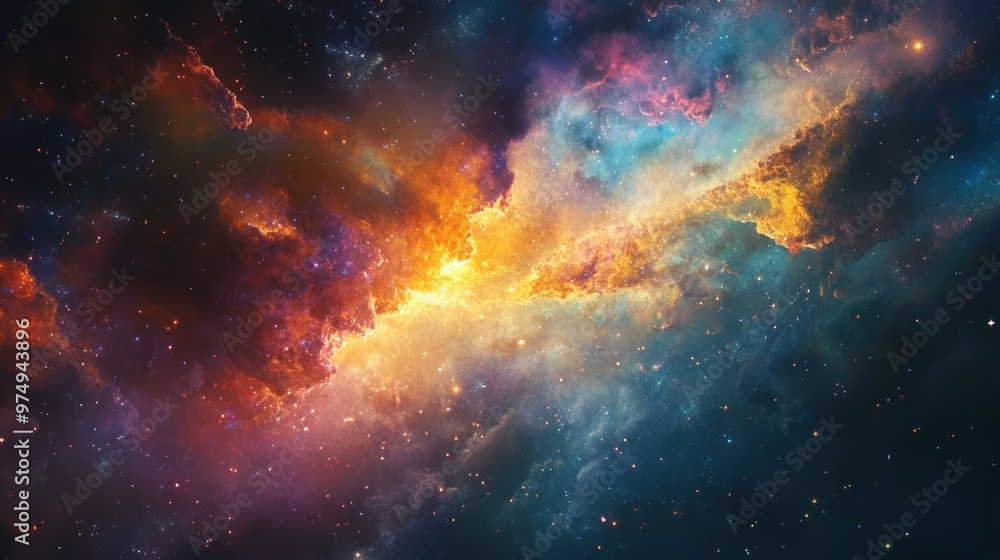 Cosmic Nebula with Vivid Colors and Scattered Stars Cosmic Nebula with Vivid Colors and Scattered Stars