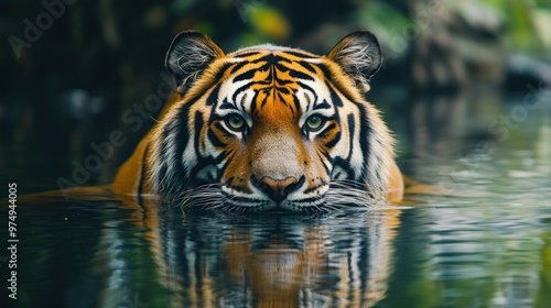 Close-up of a Tiger's Face Emerging from Water