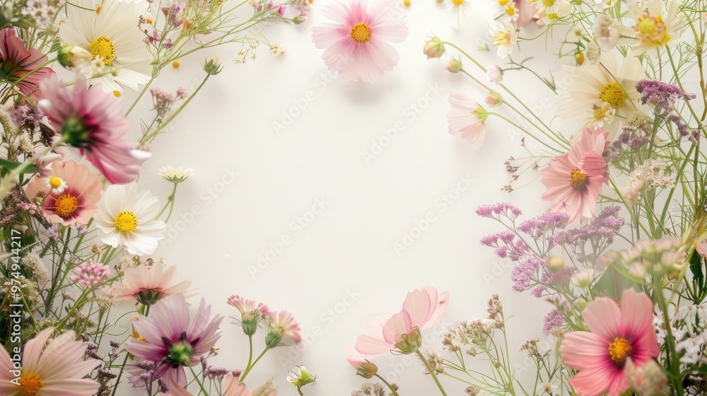 White background with spring flowers borders White background with spring flowers borders