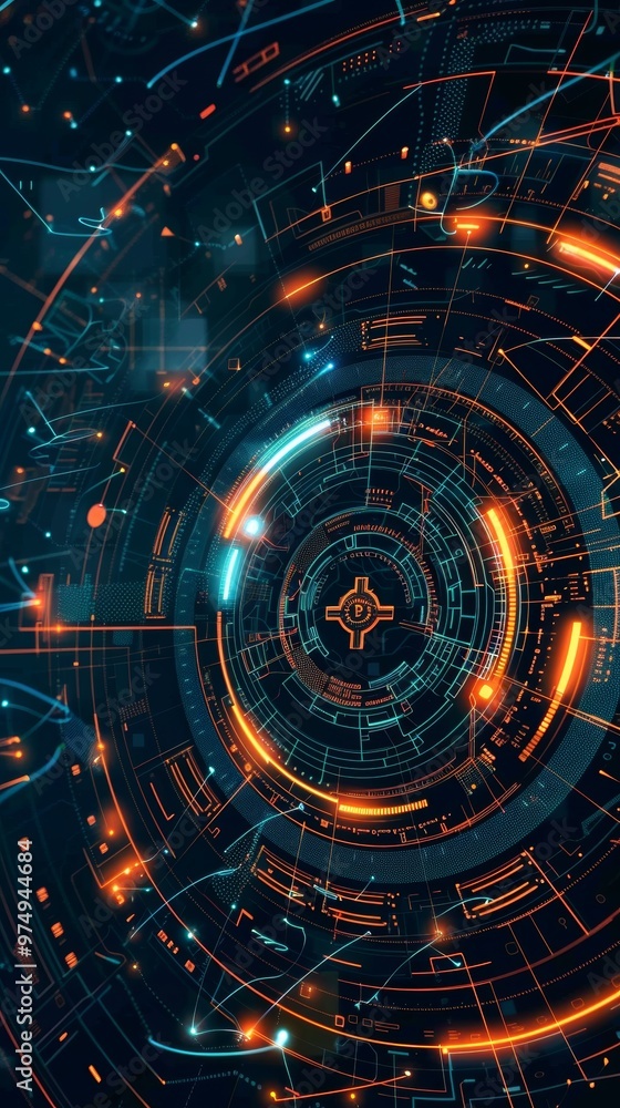 Fototapeta premium Futuristic Digital Space Interface with Cosmic Energy and Glowing Orbs