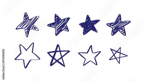 Star hand drawn blue marker pen. Doodle star sketch drawing