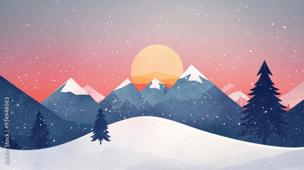 Naklejka premium Winter Mountain Sunrise Slide Design for Christmas Motivational Talks and Presentations