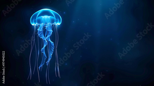 Underwater glow time, luminous jellyfish in a deep blue ocean, and fascinating and bizarre marine life