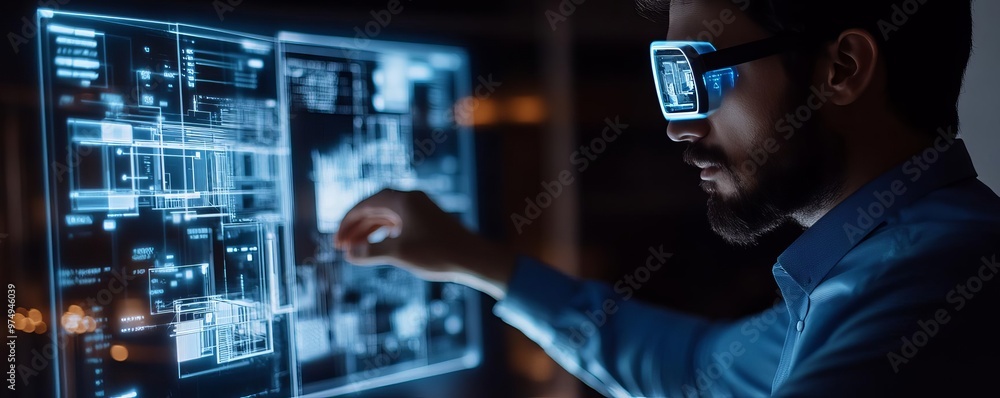 Holographic AI assistant projecting architectural designs for a client, holographic AI assistant, design presentation Holographic AI assistant projecting architectural designs for a client, holographic AI assistant, design presentation