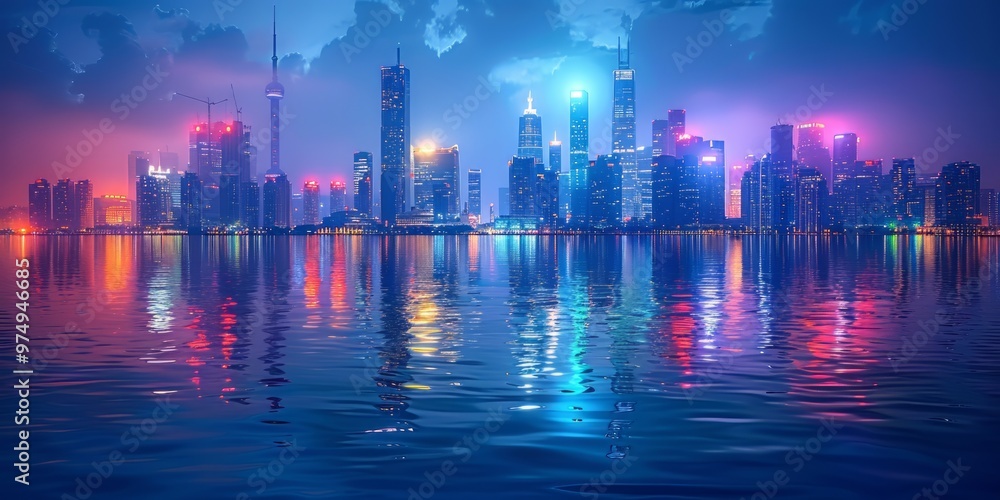 Night Cityscape with Reflections on Water Night Cityscape with Reflections on Water