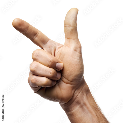 A hand in a pointing gesture, symbolizing direction, guidance, or emphasis in communication. photo