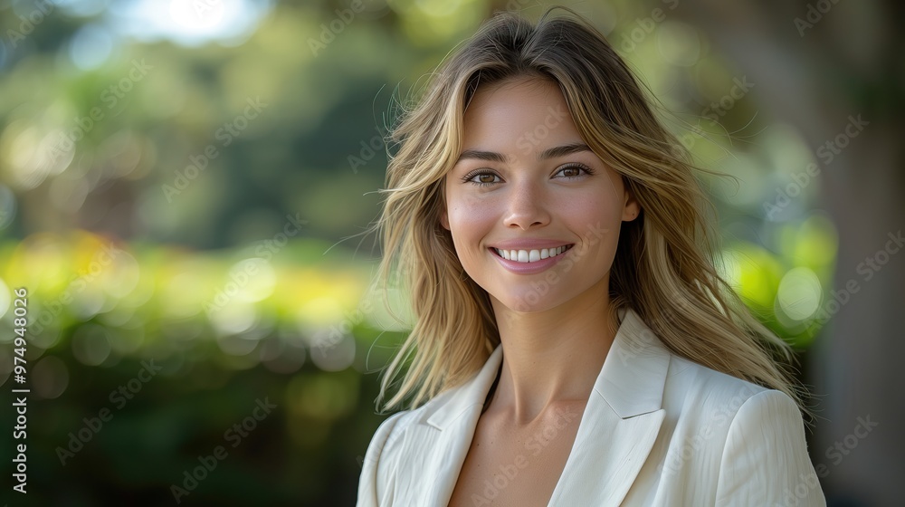 Confident Businesswoman in Cream Blazer, showcasing poise and professionalism, exuding warmth and approachability, perfect for corporate branding and networking. Confident Businesswoman in Cream Blazer, showcasing poise and professionalism, exuding warmth and approachability, perfect for corporate branding and networking.