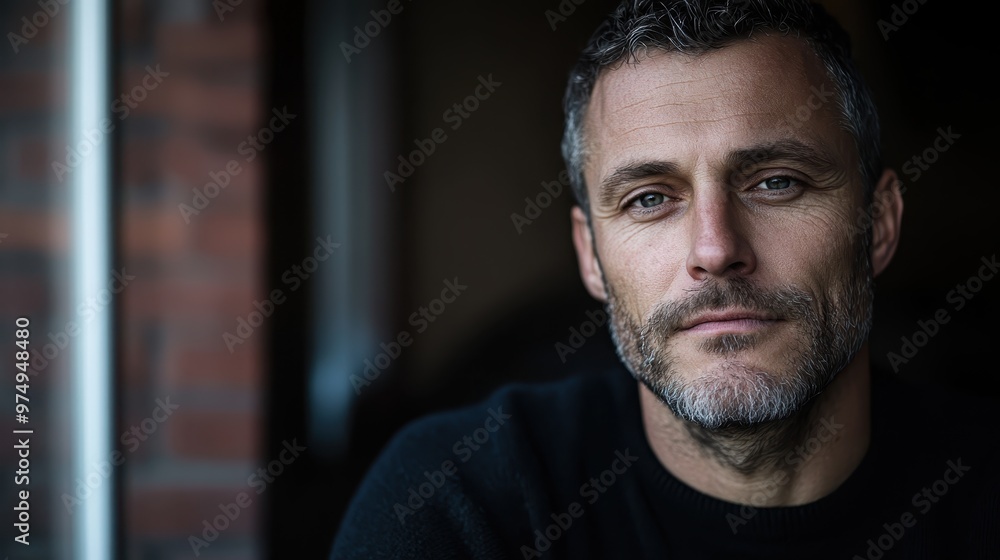 A gray-haired man gazes thoughtfully, wearing a dark sweater, against a cozy background, embodying warmth and contemplation in his subtle expression. A gray-haired man gazes thoughtfully, wearing a dark sweater, against a cozy background, embodying warmth and contemplation in his subtle expression.