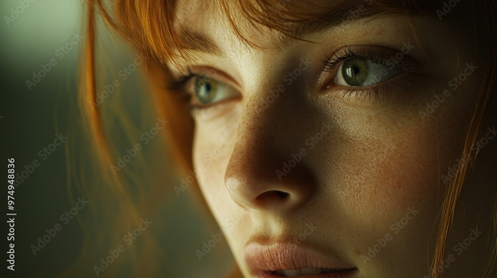 Close-up Portrait of a Woman with Red Hair and Freckles Close-up Portrait of a Woman with Red Hair and Freckles