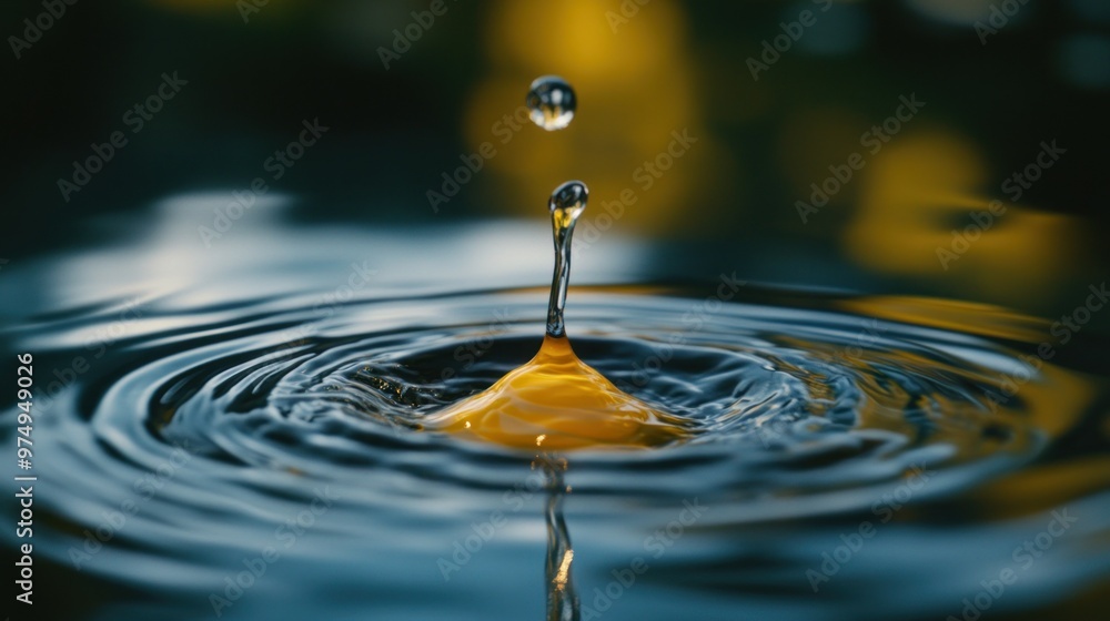 Water Drop Splashing into Still Blue Water Water Drop Splashing into Still Blue Water