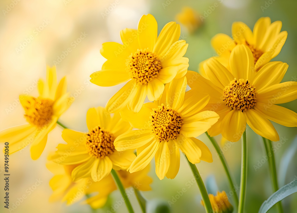 Naklejka premium Sunflowers Yellowish Background 