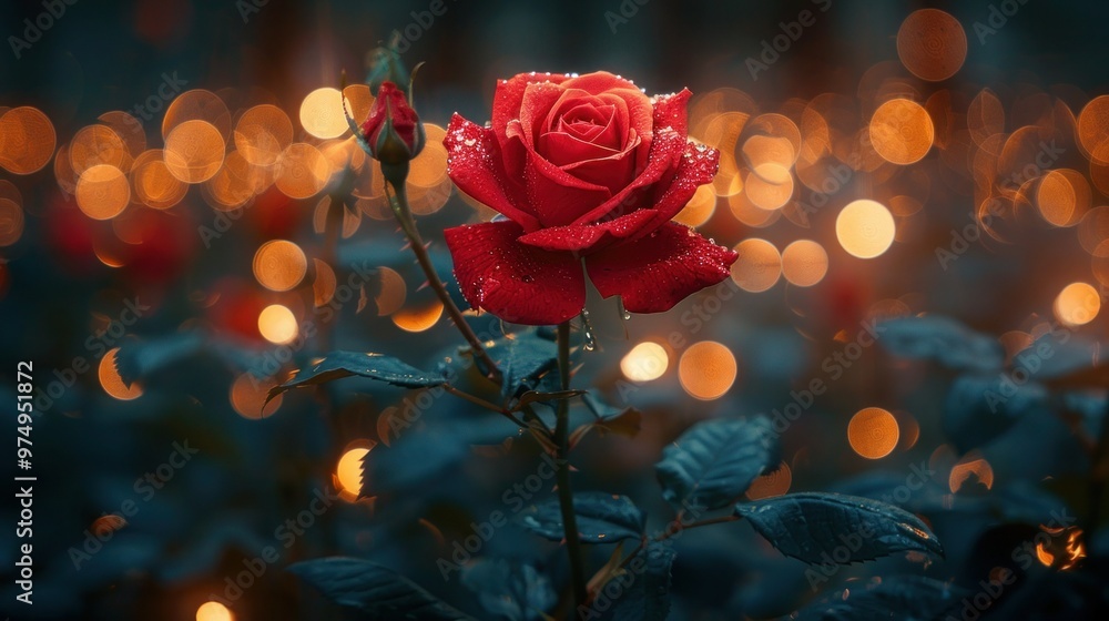 Romantic Red Rose with Bokeh Background - Symbol of Love and Passion Romantic Red Rose with Bokeh Background - Symbol of Love and Passion