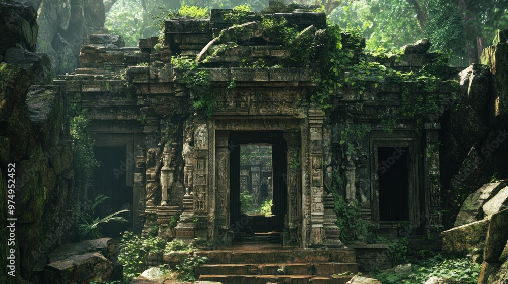 Ancient Stone Temple Overgrown with Lush Vegetation Ancient Stone Temple Overgrown with Lush Vegetation